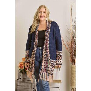 ✨NWT ADORA Full Size Fringe Hem Aztec Border Cardigan Plus Size